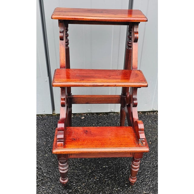 Brown Early 20th Century Neoclassical Style Mahogany Library Stairs For Sale - Image 8 of 8
