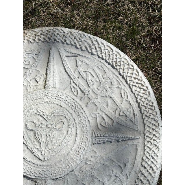 Folk Art Vintage Celtic Cement Sculpted Bas Relief Wall Hanging, Weathered, Pitted, 1950s For Sale - Image 3 of 12