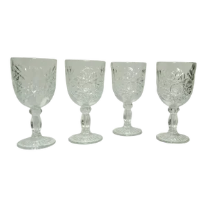 2000s Hobstar by Libbey Glass Company Water Goblets- Set of 4