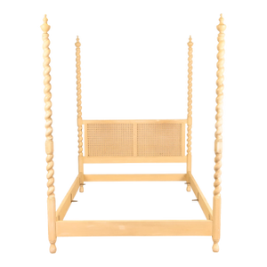 Baker Furniture English Country William & Mary Barley Twist and Cane Cream Lacquered Queen Size Poster Bed