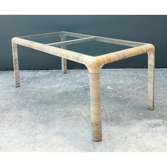 Off-white Vintage Rattan and Glass Dining Table For Sale - Image 8 of 12