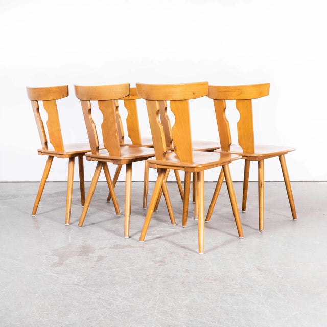 Industrial Handmade Blonde Dining Chairs, Alsace, France, 1950s, Set of 6 For Sale - Image 4 of 11