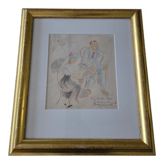 Vintage Mid Century Modern Signed Café Scene For Sale