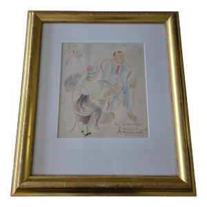 Vintage Mid Century Modern Signed Café Scene