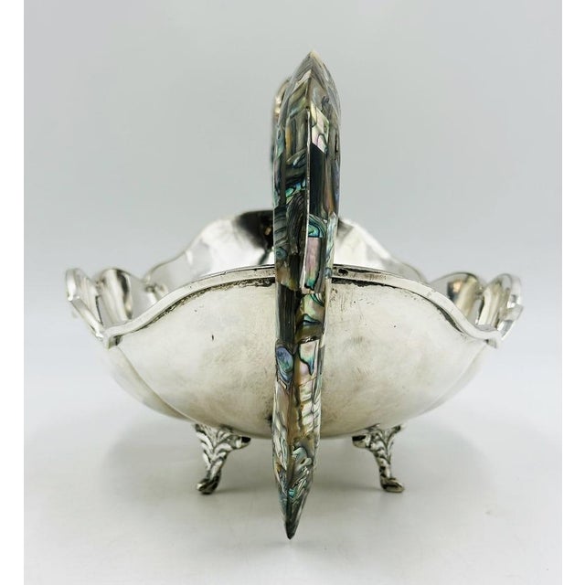 1960s Mexican Silver Plate Center Bowl With Abalone Fish Handles, Signed a.c.t. Taxco For Sale In Los Angeles - Image 6 of 18