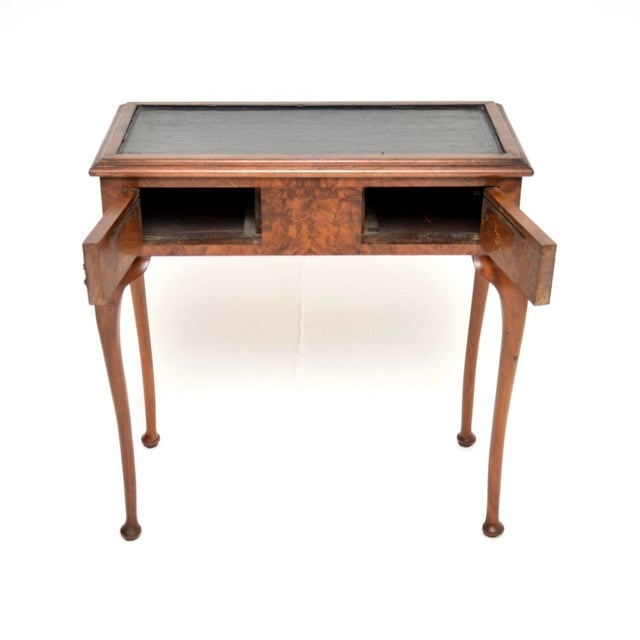 Antique Leather Top Console Table in Burr Walnut, 1890 For Sale - Image 4 of 12