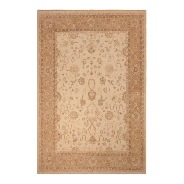 Classic Ziegler Beige Brown Hand-Knotted Wool Rug - 8'0'' X 9'9'' For Sale