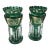 Pair Antique Victorian 14" Emerald Green & Gilt Art Glass Mantle Lusters With Prisms For Sale