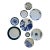 Olive and Navy Blue Chinoiserie Flowers and Borders Wall Plate Curation-Set of 9 For Sale