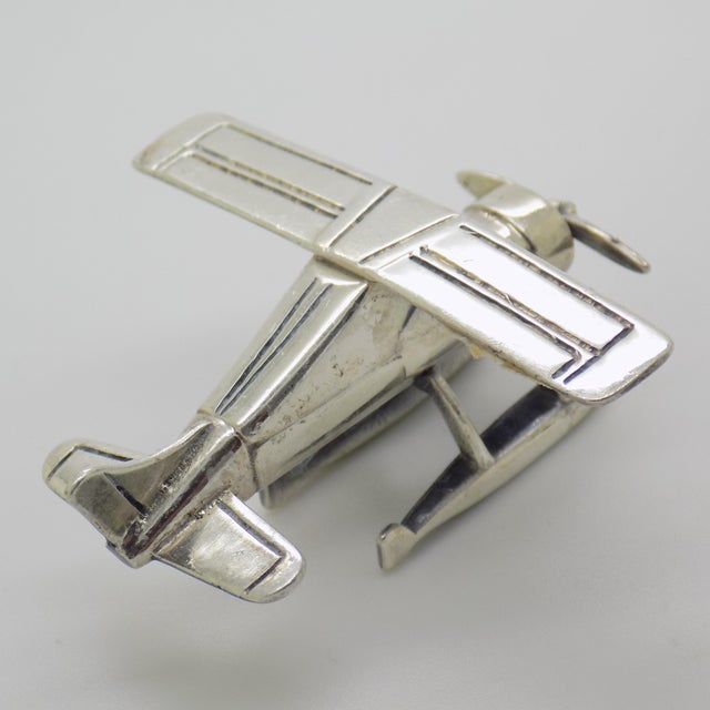 Metal Vintage Italian Handmade Genuine Sterling Silver 925 Floatplane Seaplane Airplane Figurine Sculpture For Sale - Image 7 of 12