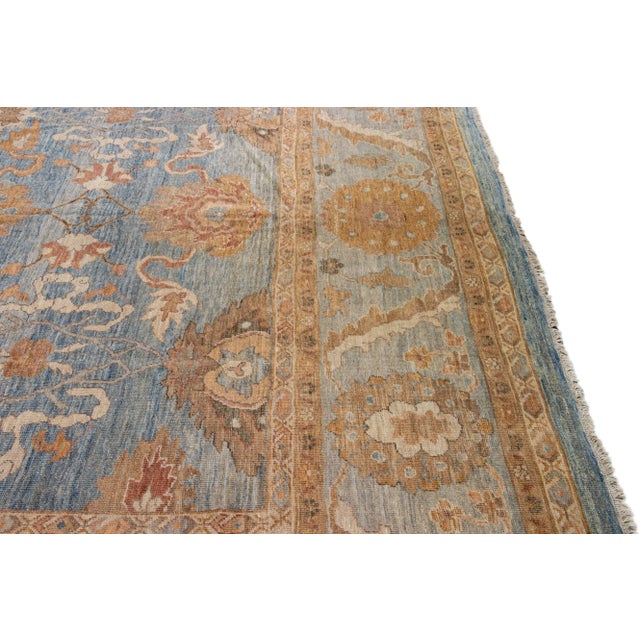Modern Blue Modern Sultanabad Handmade Oversize Floral Wool Rug For Sale - Image 3 of 10