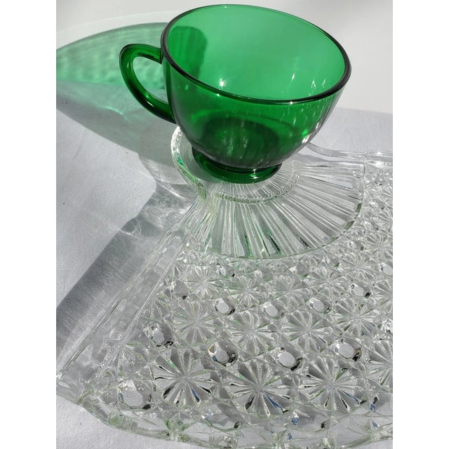 Pattern: Fan Snack Set Color: Forrest Green and Crystal Manufacturer: Anchor Hocking Date Produced: 1950's Shape: Fan...