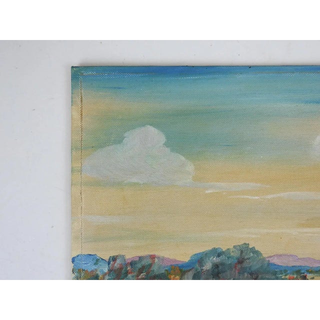 Vintage Mid 20th Century Folk Art Bluebonnet Landscape Painting For Sale - Image 4 of 7