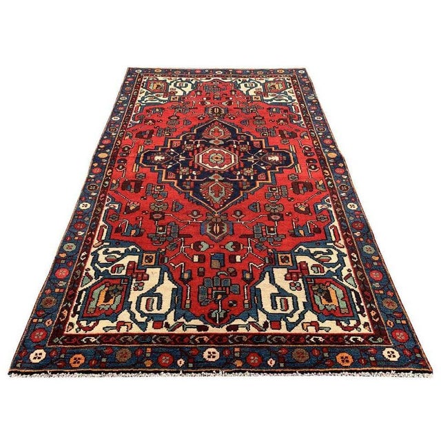 Persian Authentic Hand Knotted Vintage Hamidoun Wool Area Rug 6.3 X 3.10 Ft For Sale - Image 3 of 13