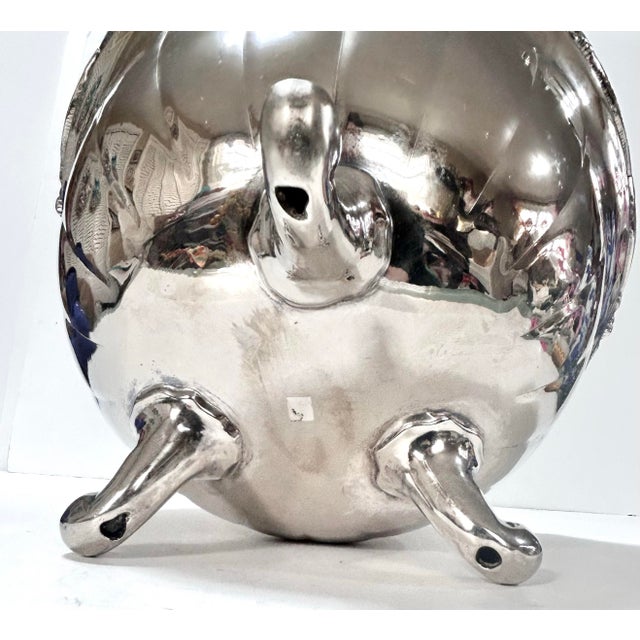 Vintage Silverplate Footed Centerpiece Bowl With Scalloped Floral Rim For Sale - Image 9 of 11