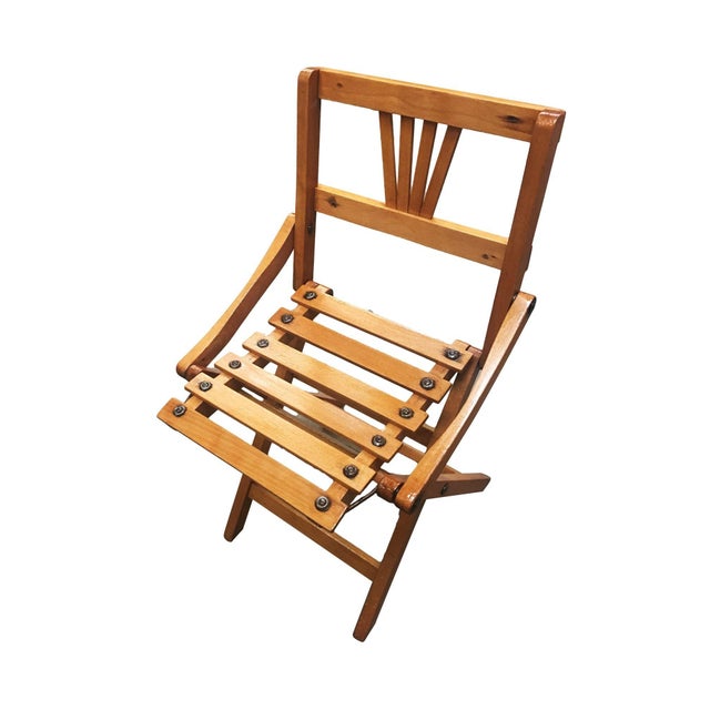 George Nelson 1950s George Nelson Inspired Child-Size Folding Wood Slat Chair, Pair For Sale - Image 4 of 6