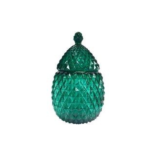 Mid-Century Emerald Pressed Glass Pineapple Jar For Sale