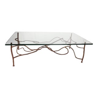 Vintage Eric Powell Bronze and Glass Coffee Table For Sale