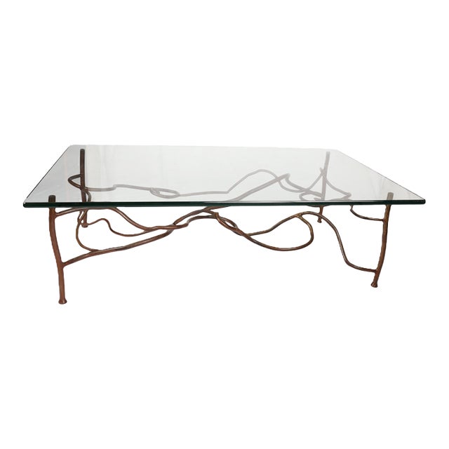 Vintage Eric Powell Bronze and Glass Coffee Table For Sale