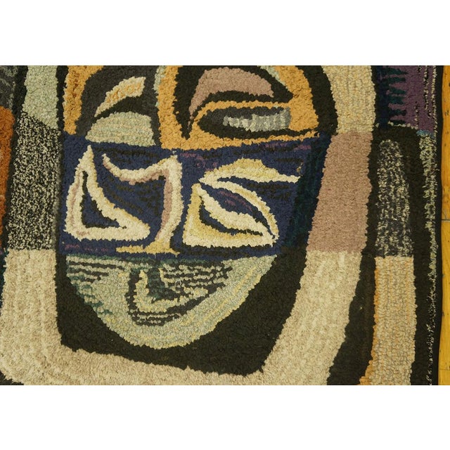 Art Deco 1930s Multicolor Abstract Antique American Hooked Rug 3' X 4'7" Handknotted Wool Carpet For Sale - Image 3 of 6