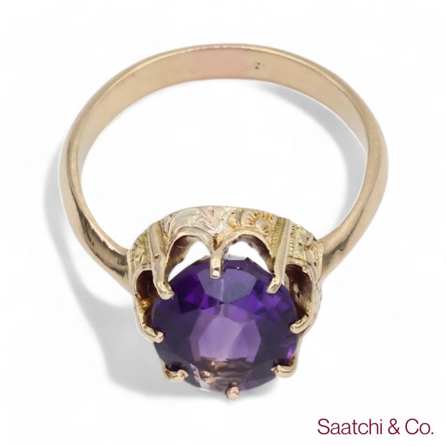 Mid 20th Century Vintage Amethyst Ring 14k (585) Yellow Gold Vintage Amethyst Ring, Size 5 For Sale - Image 4 of 9