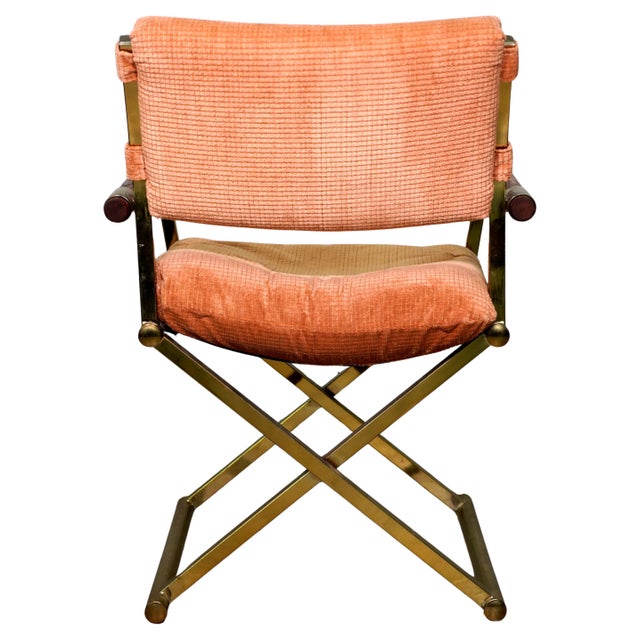 1970s Pair of Milo Baughman Brass and Oak Directors Chairs For Sale - Image 5 of 12