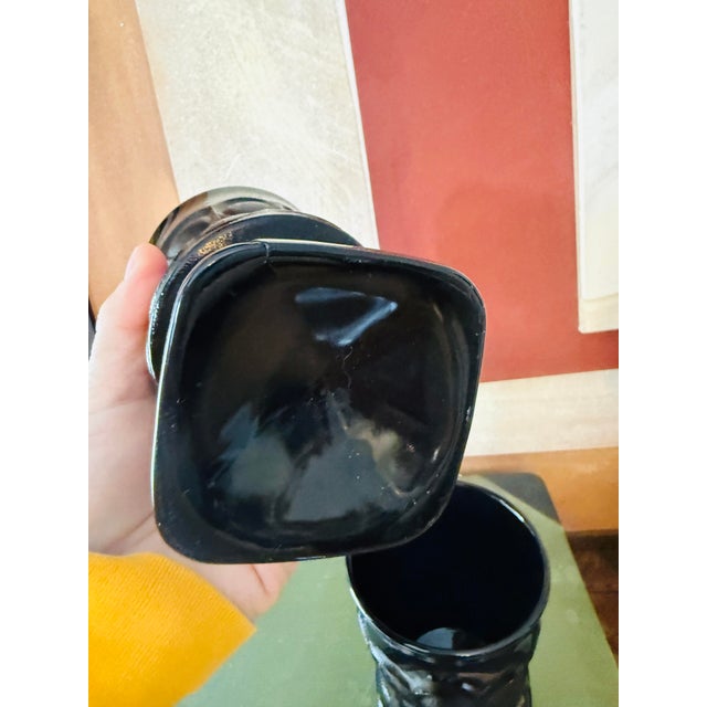 1970s Vintage Noritake Spotlight Ebony Glasses Set of Two 1970s Black Pedestal Glassware For Sale - Image 5 of 8