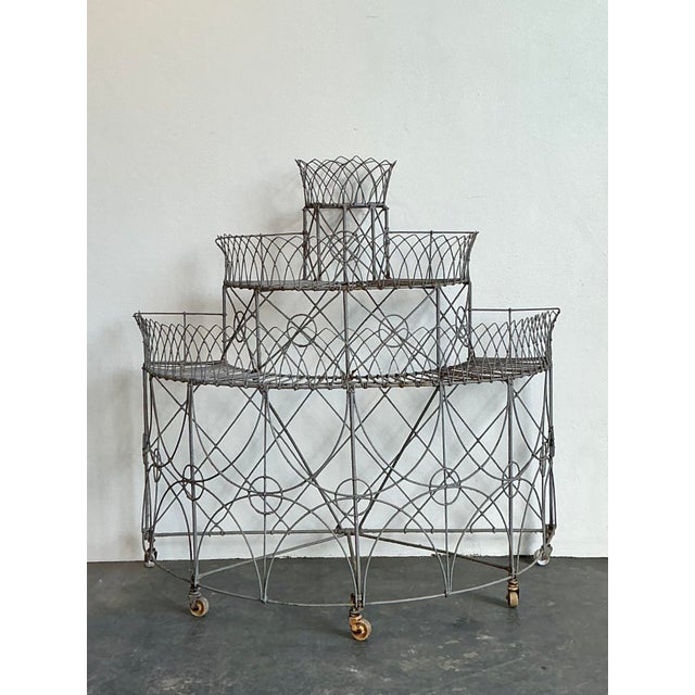 Mid 20th Century Vintage Trellis Wrought Iron Plant Stand For Sale - Image 5 of 12