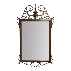 Vintage American Federal Mahogany Beveled Glass Broken Arch Fretwork Wall Mirror
