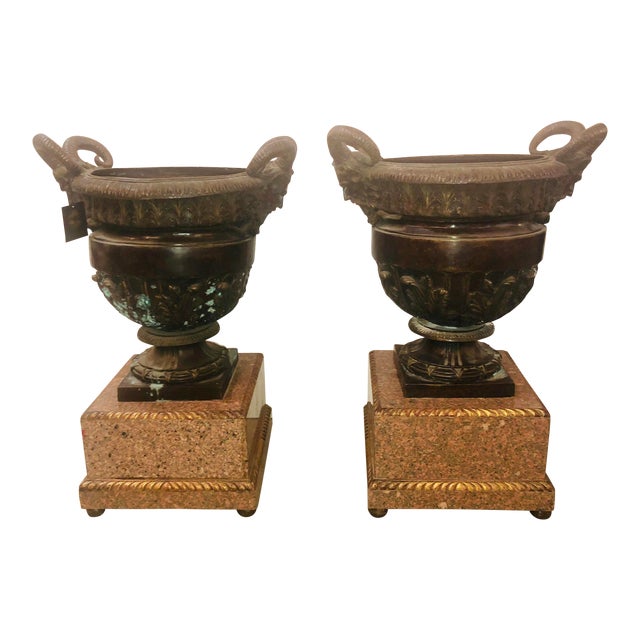 Late 19th Century Antique Bronze Ram Urns - A Pair For Sale