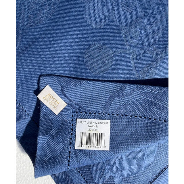 Vintage Xochi Midnight Blue Fruit Jacquard Dinner Napkins - Set of 7 For Sale In Charleston - Image 6 of 6