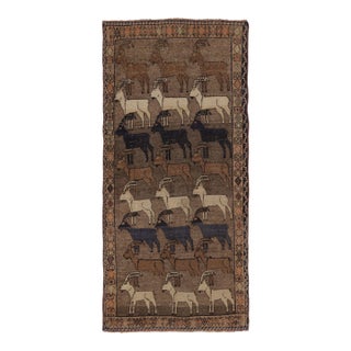 Vintage Persian Gabbeh Runner in Brown With Ibex Pictorials - Rug & Kilim For Sale