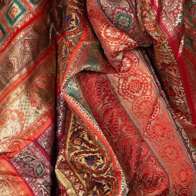 1970s Vintage Red Orange and Purple Indian Sari Fabrics For Sale - Image 5 of 13