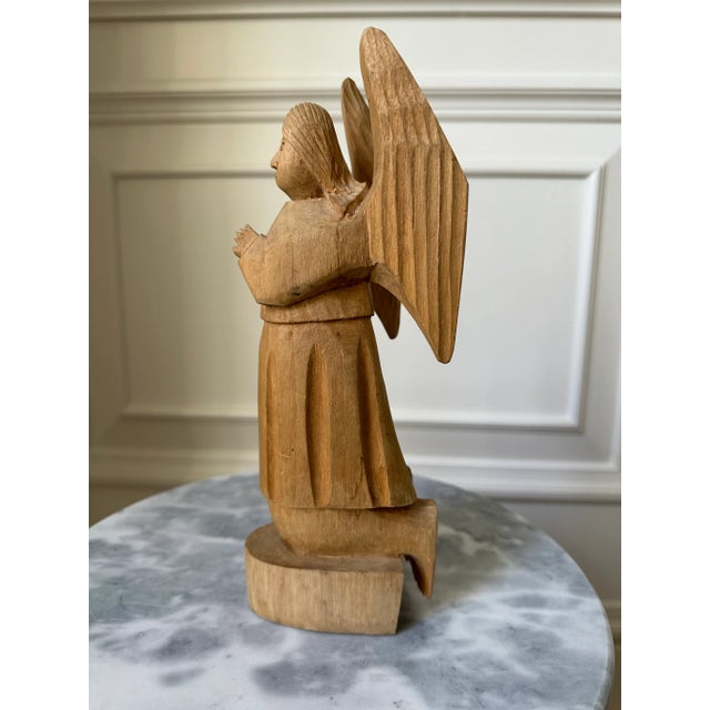 1970s Vintage Handcarved Cubist Folk Art Wooden Angel Sculpture For Sale - Image 5 of 13