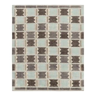 Rug & Kilim’s Scandinavian Style Rug in Beige-Brown and Blue Geometric Patterns For Sale