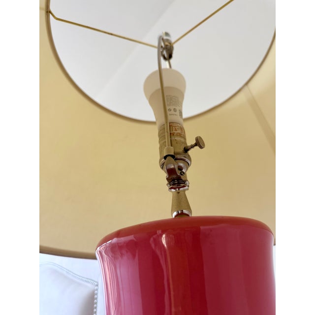 Plastic Ethan Allen Pink Glass Table Lamps With Acrylic Bases - A Pair For Sale - Image 7 of 8