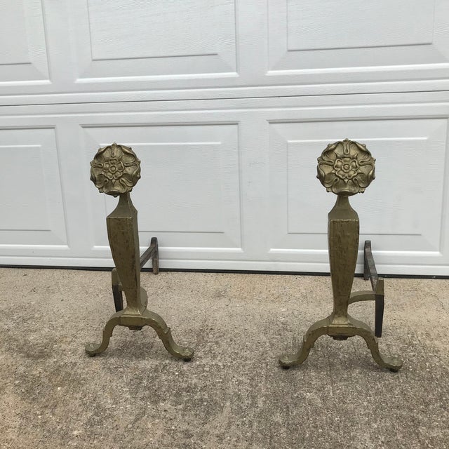 Antique Iron Flower Andirons by Howes - a Pair For Sale In Dallas - Image 6 of 10