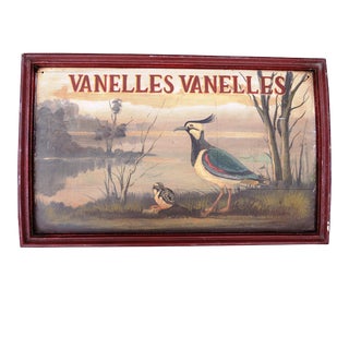 Antique Folk Art Naturalist Sign of Vanelles Vanelles (Lapwing or Peewit) by the Meek Co For Sale