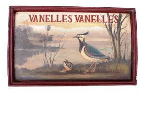 Antique Folk Art Naturalist Sign of Vanelles Vanelles (Lapwing or Peewit) by the Meek Co