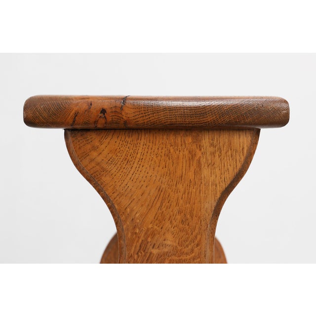 Hand-Carved Oak Wooden Stool, France, 1890s For Sale - Image 9 of 11