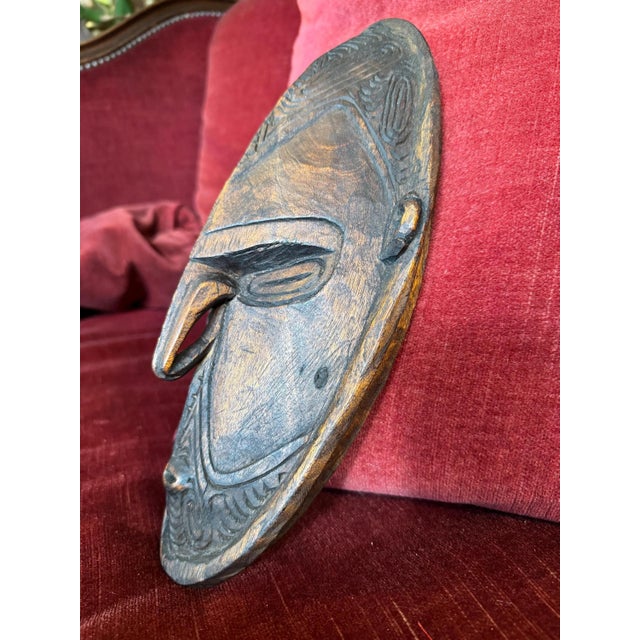 Brown Late 19th Century Old Handcarved Tribal Wooden Mask- Marik Lakes Region of Lower Sepik River, New Guinea For Sale - Image 8 of 10