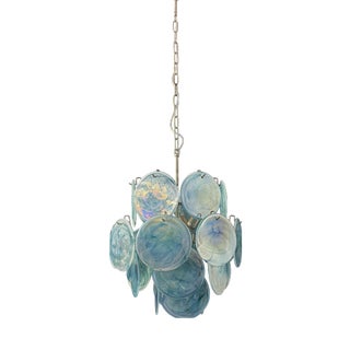 Vintage Italian Blue Murano Glass Disc Chandelier For Sale