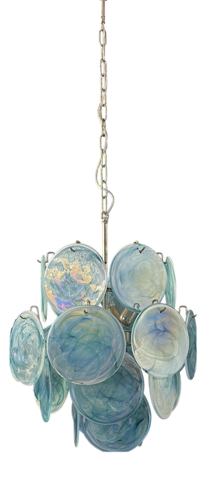 Vintage Italian Blue Murano Glass Disc Chandelier