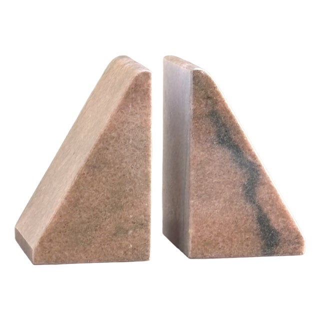 Mid-Century Modern Style Pink Marble Wedge Bookends — A Pair For Sale