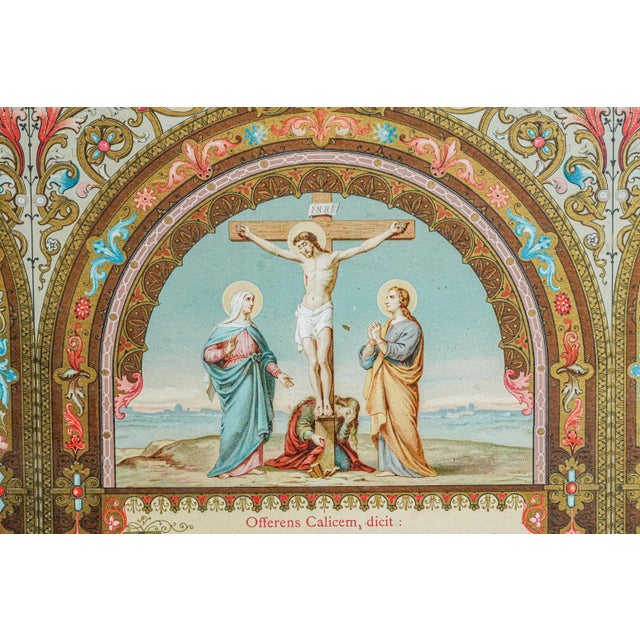 French Monumental Antique French Catholic Christianity Tridentine Latin Mass Brass Framed Altar Card For Sale - Image 3 of 16