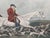 Large Vintage “The Earl of Derby’s Stag Hounds” Equestrian Artwork, Custom Framed Blue, Cream, Red For Sale - Image 4 of 18