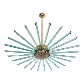 1980s Green Glass and Brass Sputnik Chandelier, Italy, Mid Century Modern For Sale