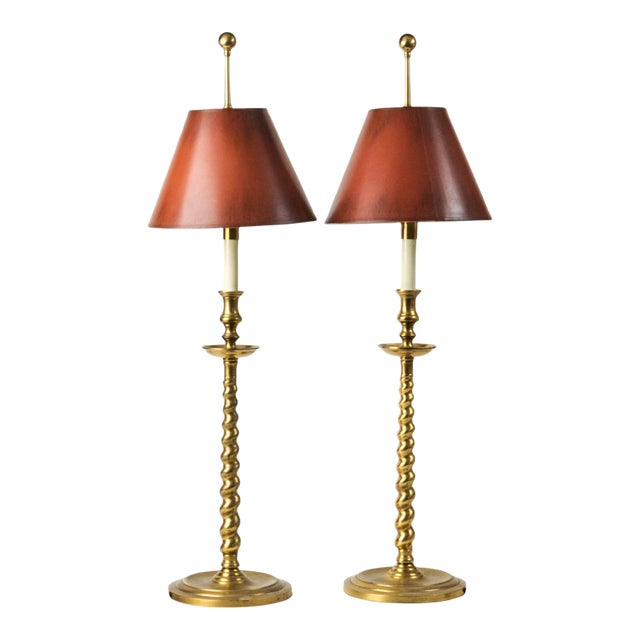 1970s Fredrick Cooper Barley Twist Brass Lamps - a Pair For Sale