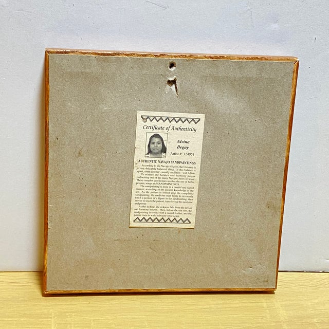 1960s Authentic Navajo Sandpainting by Alvina Begay — Framed Yeibichai Design, Signed Coa For Sale In Austin - Image 6 of 9