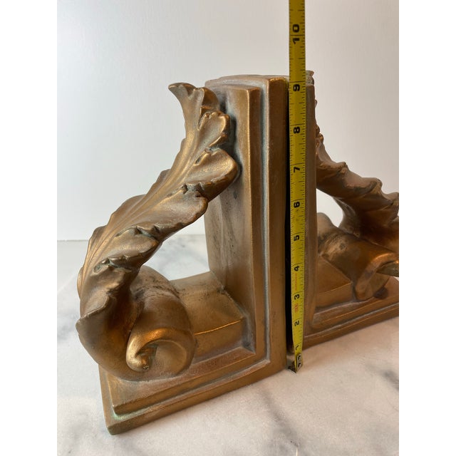 1991 Brushed Gold Plaster Acanthus Leaf Scroll Cornice Wall Sconces or Bookends For Sale In Seattle - Image 6 of 10